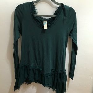 Forrest green long sleeve tunic top with ruffle hem